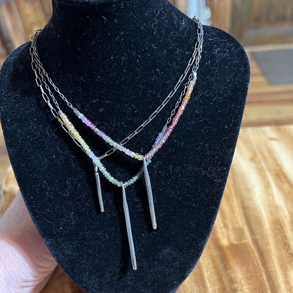 Oxidized SS and multi color sapphire necklace